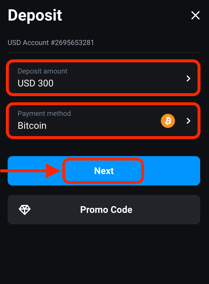 Депозит Olymptrade через Crypto: Bitcoin, ETH, USDT, Lunu